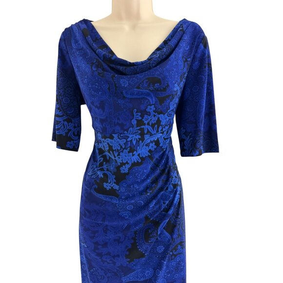 Anne Klein Valentina Violet Blue Paisley Print Sheath Dress Size 14 All-Season - Picture 2 of 7